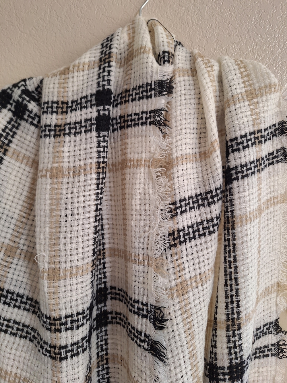 Woven Plaid Fringe Scarf - Cream, Black & Tan Eternity